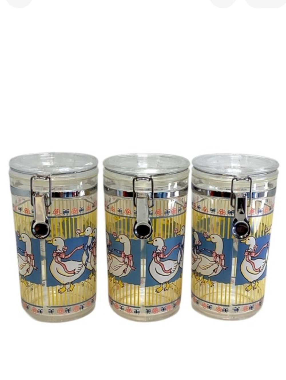💚 Vintage Plastic Duck Print Canister Set - 3pc